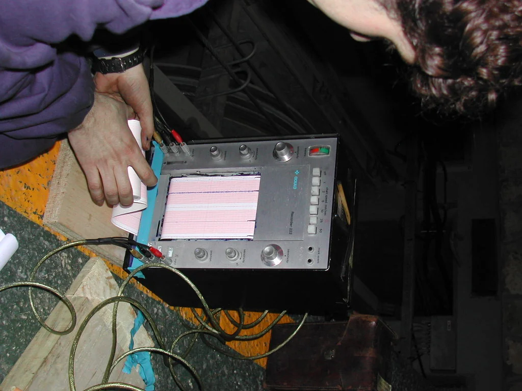 Personal revisando el cable con un equipo de medida